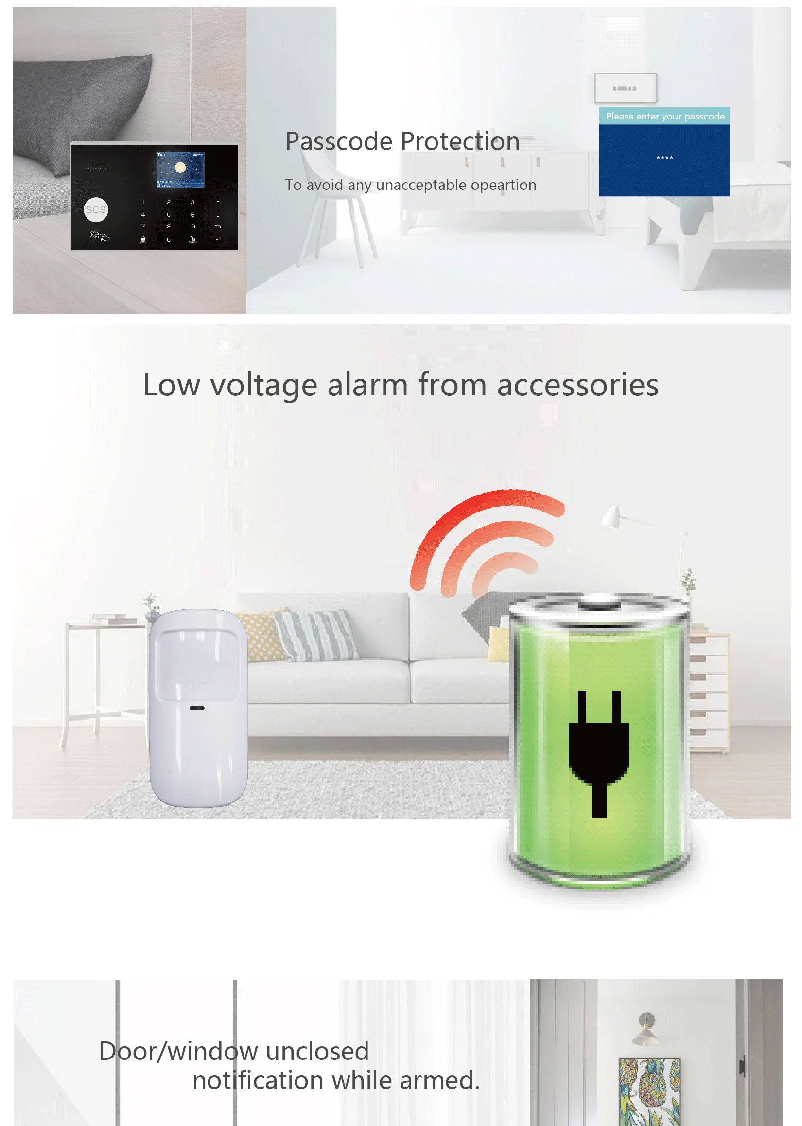 WIFI Camera GSM Alarm System Wireless Home Burglar Security Alarm System Tuya APP Control Siren Motion Detector PIR Smoke Sensor