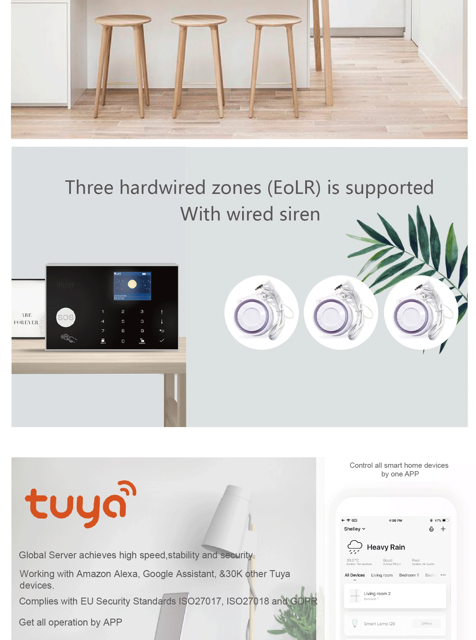 WIFI Camera GSM Alarm System Wireless Home Burglar Security Alarm System Tuya APP Control Siren Motion Detector PIR Smoke Sensor