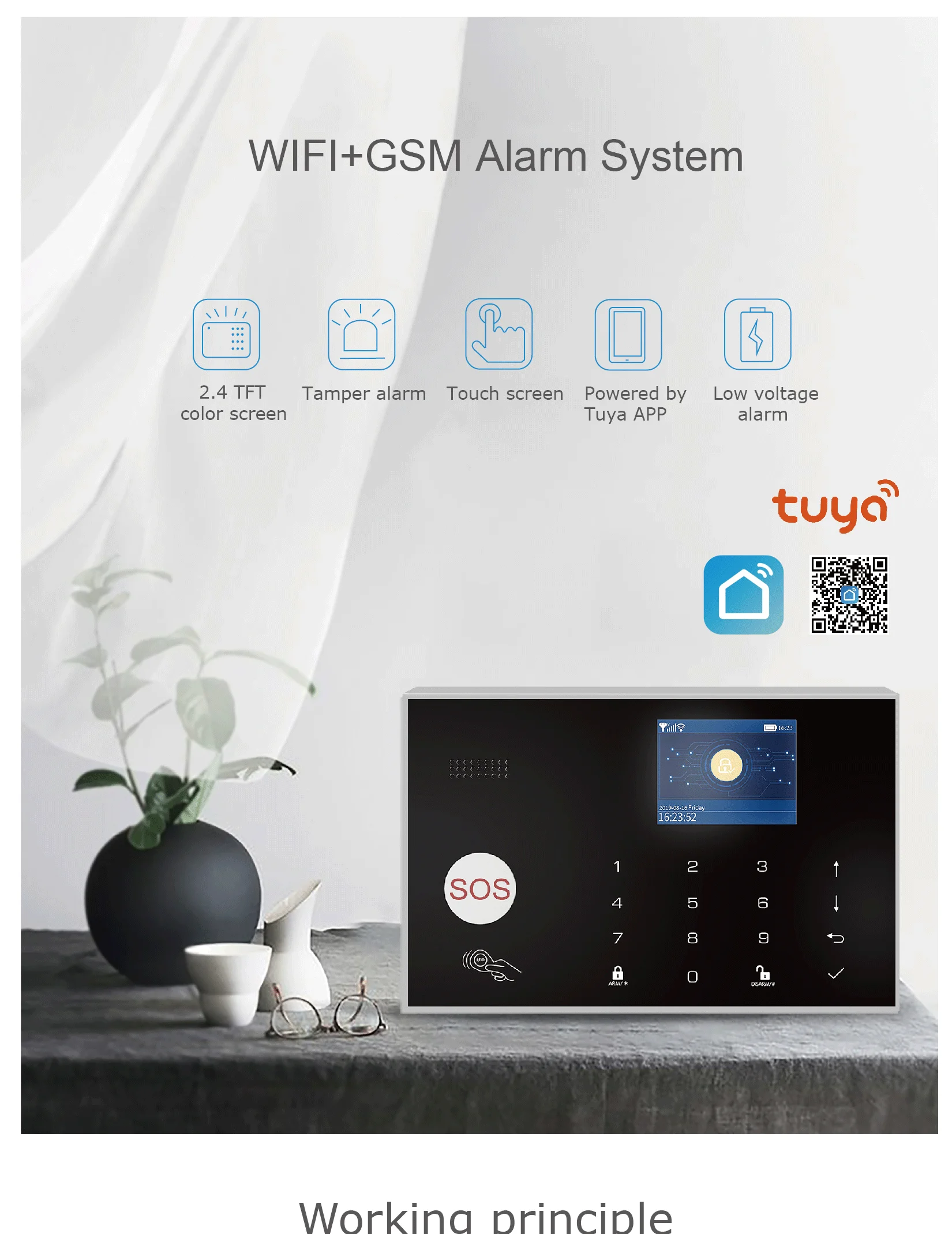 WIFI Camera GSM Alarm System Wireless Home Burglar Security Alarm System Tuya APP Control Siren Motion Detector PIR Smoke Sensor