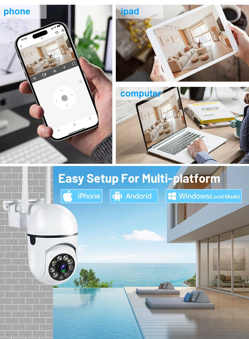 3MP Wifi IP Outdoor Cameras Surveillance Video Human Detection 4X Digital Zoom CCTV Security Wireless Monitor Audio Night Vision 3MP Wifi IP Outdoor Cameras Surveillance Video Human Detection 4X Digital Zoom CCTV Security Wireless Monitor Audio Night Vision