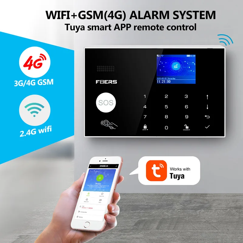 FUERS Tuya Smart WIFI 4G Alarm System Wireless Home Burglar Security Alarm System Camera Motion Detector Smoke Sensor