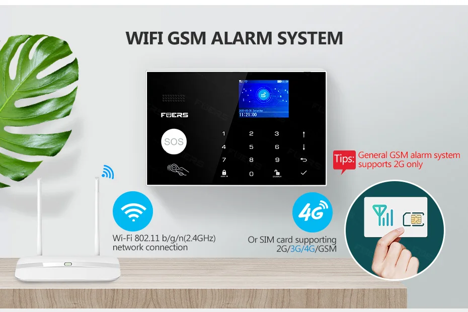 FUERS Tuya Smart WIFI 4G Alarm System Wireless Home Burglar Security Alarm System Camera Motion Detector Smoke Sensor