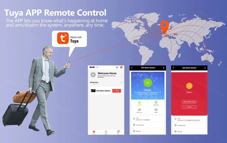 FUERS Tuya Smart WIFI 4G Alarm System Wireless Home Burglar Security Alarm System Camera Motion Detector Smoke Sensor