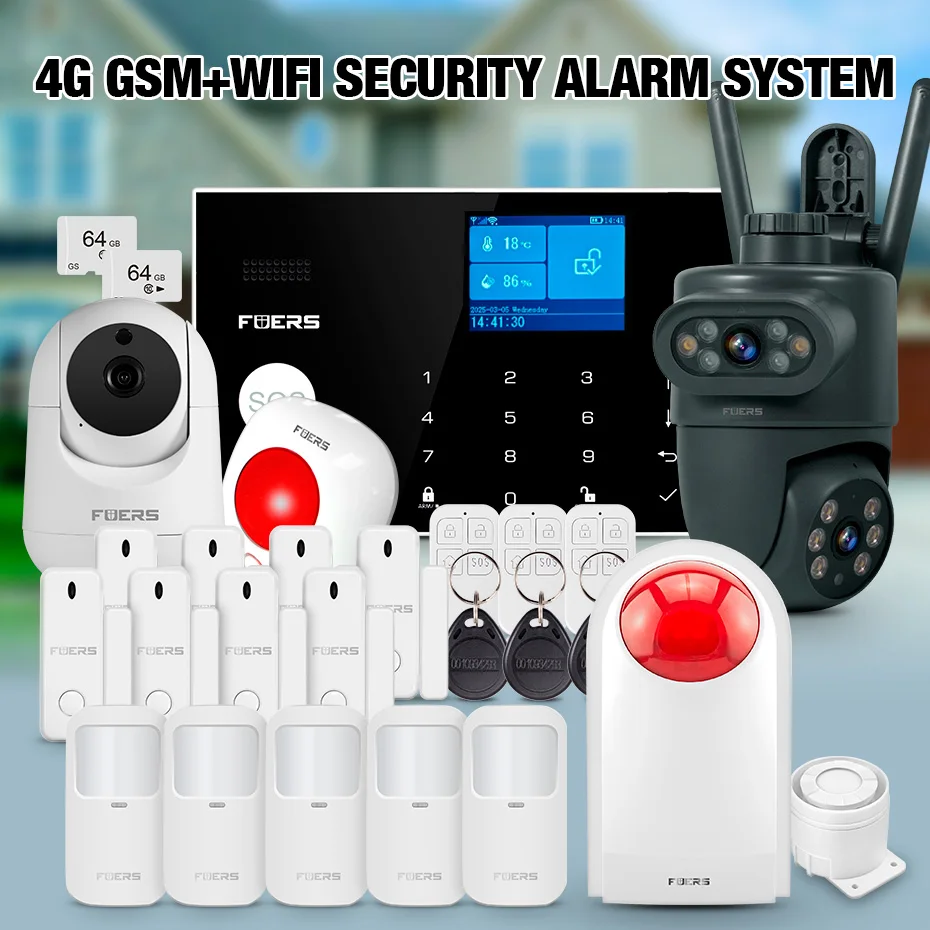 FUERS Tuya Smart WIFI 4G Alarm System Wireless Home Burglar Security Alarm System Camera Motion Detector Smoke Sensor