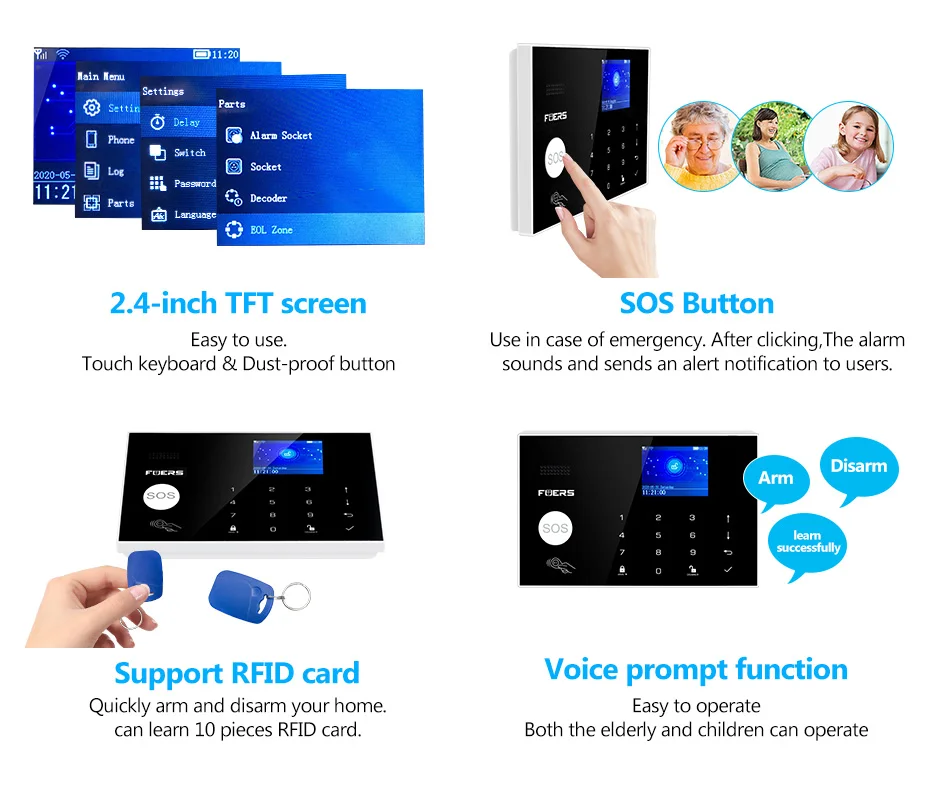 FUERS Tuya Smart WIFI 4G Alarm System Wireless Home Burglar Security Alarm System Camera Motion Detector Smoke Sensor