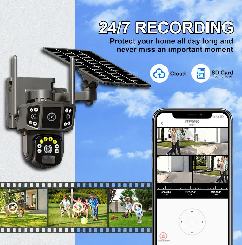 V380 Pro 10X 4K dual lens outdoor security network camera wireless WIFI solar closed-circuit television,4G sim solar cameras