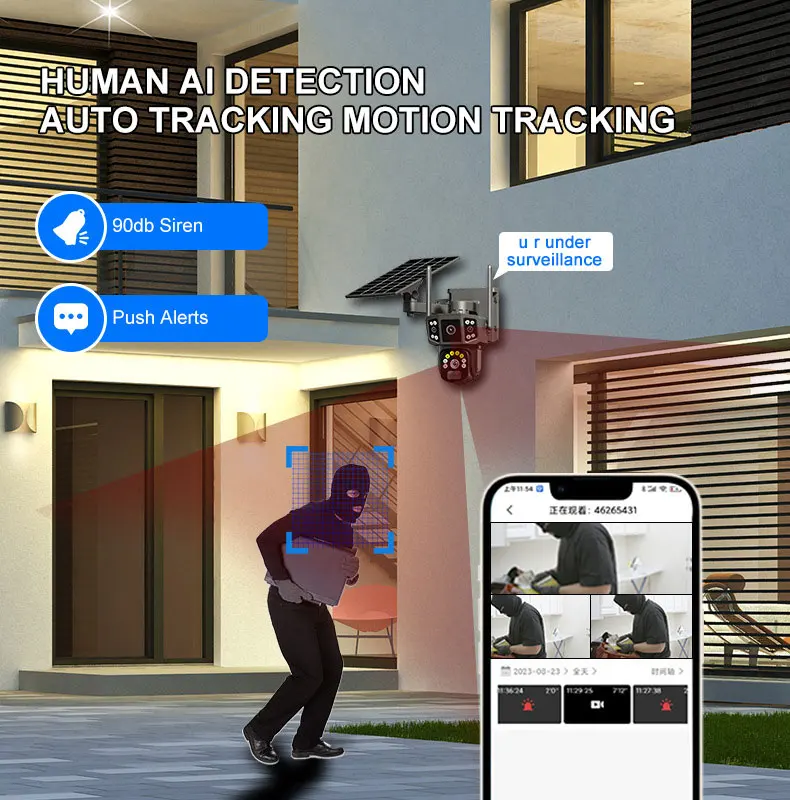 V380 Pro 10X 4K dual lens outdoor security network camera wireless WIFI solar closed-circuit television,4G sim solar cameras