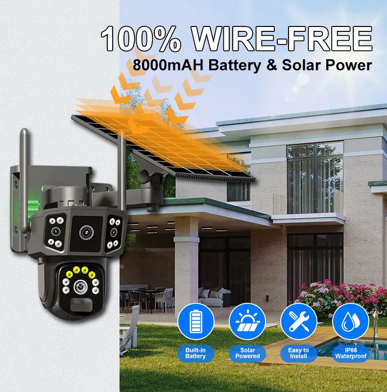 V380 Pro 10X 4K dual lens outdoor security network camera wireless WIFI solar closed-circuit television,4G sim solar cameras