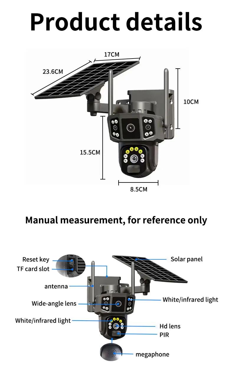 V380 Pro 10X 4K dual lens outdoor security network camera wireless WIFI solar closed-circuit television,4G sim solar cameras