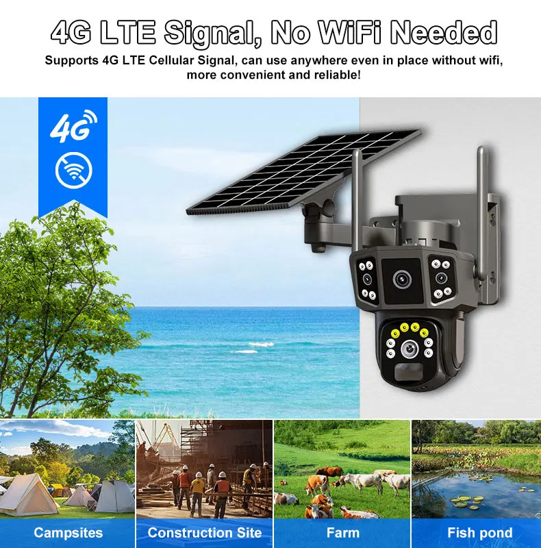 V380 Pro 10X 4K dual lens outdoor security network camera wireless WIFI solar closed-circuit television,4G sim solar cameras