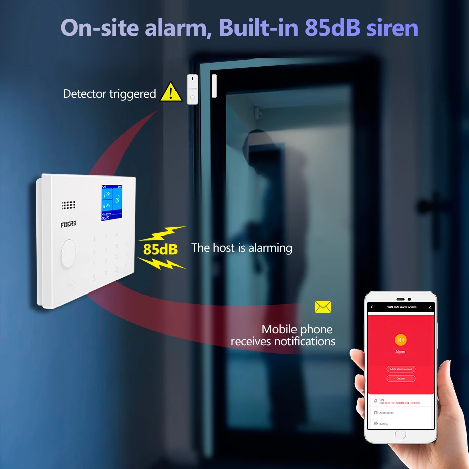 FUERS Tuya WIFI GSM Alarm System Wireless Home Burglar Security Alarm System APP Control Siren Motion Detector PIR Sensor