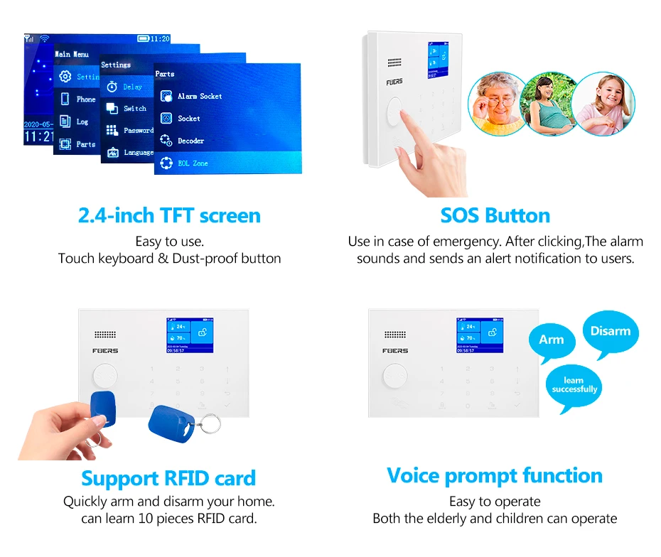 FUERS Tuya WIFI GSM Alarm System Wireless Home Burglar Security Alarm System APP Control Siren Motion Detector PIR Sensor