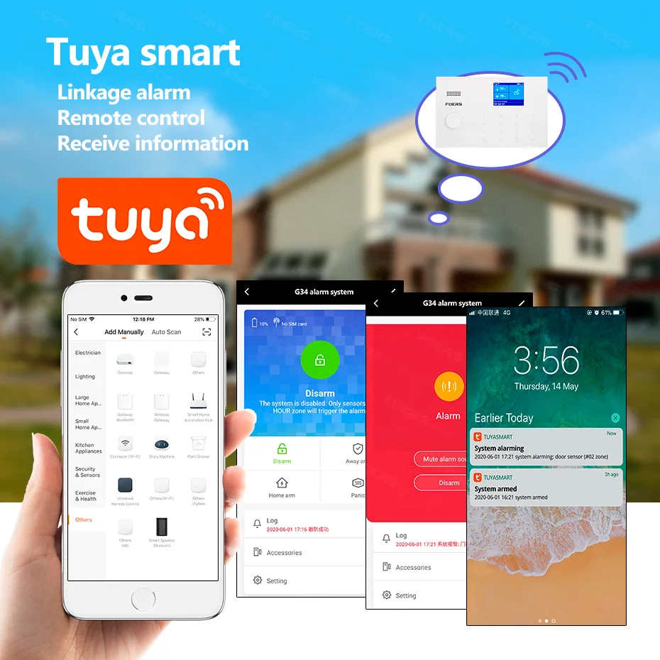 FUERS Tuya WIFI GSM Alarm System Wireless Home Burglar Security Alarm System APP Control Siren Motion Detector PIR Sensor