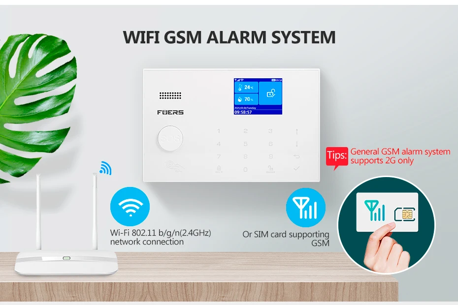 FUERS Tuya WIFI GSM Alarm System Wireless Home Burglar Security Alarm System APP Control Siren Motion Detector PIR Sensor