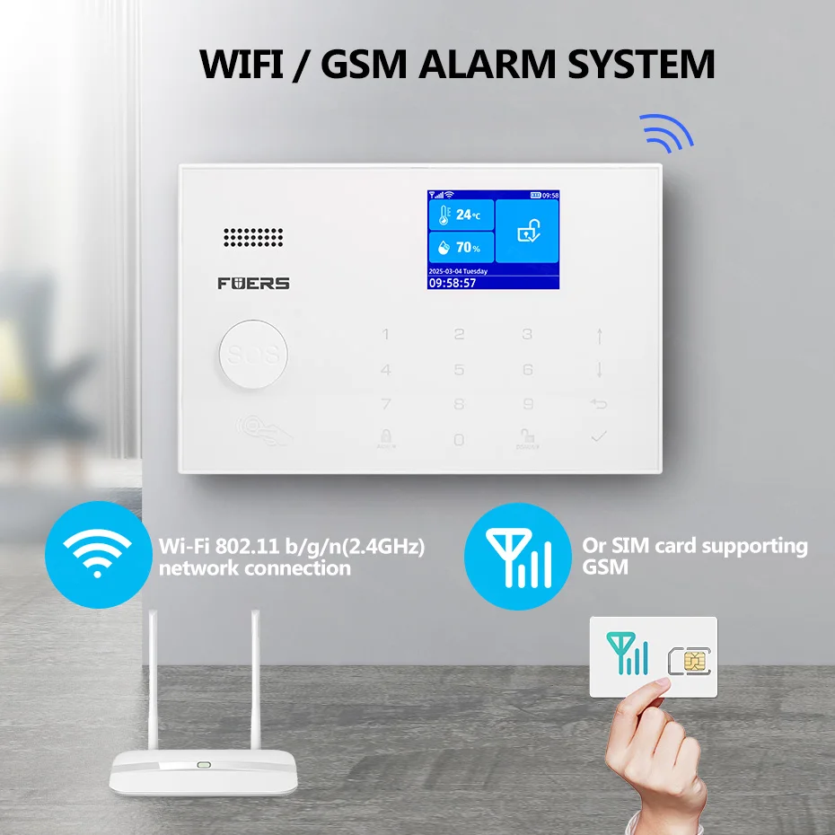 FUERS Tuya WIFI GSM Alarm System Wireless Home Burglar Security Alarm System APP Control Siren Motion Detector PIR Sensor