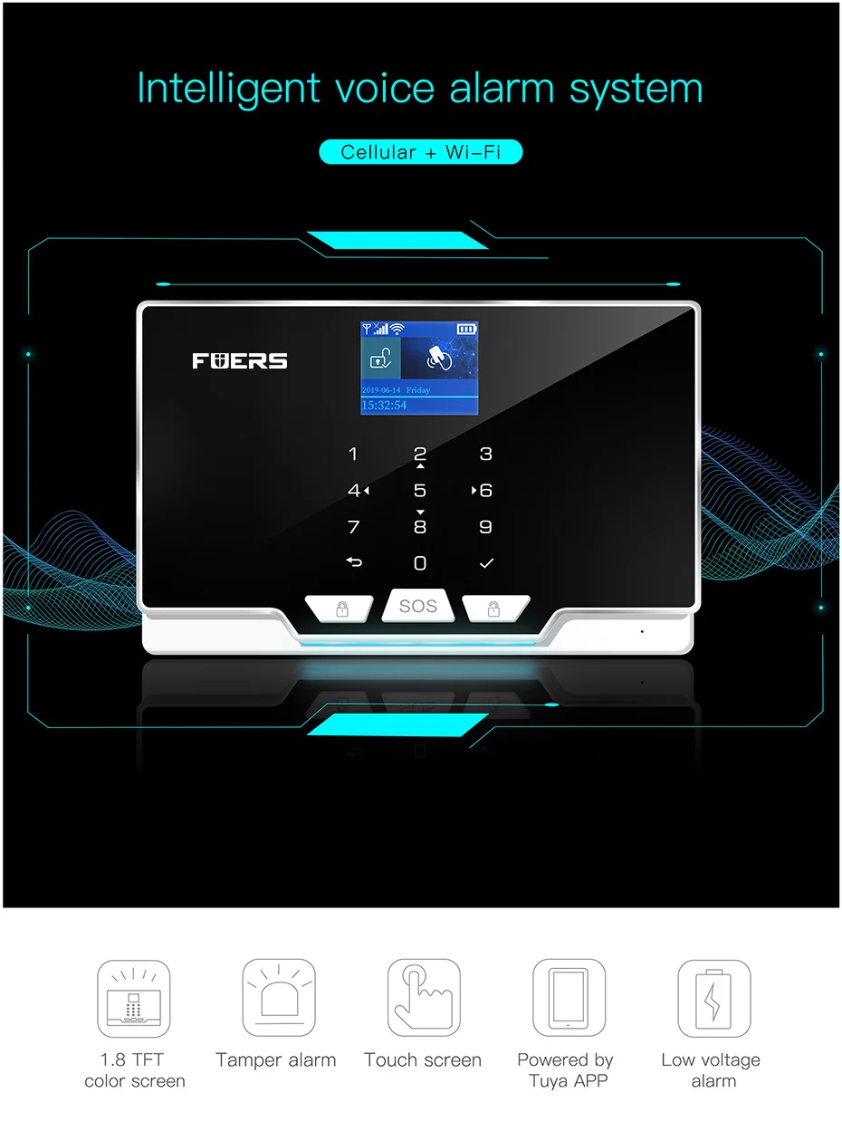 FUERS Tuya Smart G20 DIY WIFI GSM Alarm System Wireless Home Burglar Security Alarm System Control Siren Motion Detector Smoke