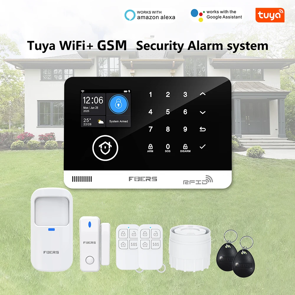 FUERS Tuya Smart WIFI GSM Alarm System Home Security Alarm System Ant-theft Wireless 433Mhz Burglar Door Motion Sensor