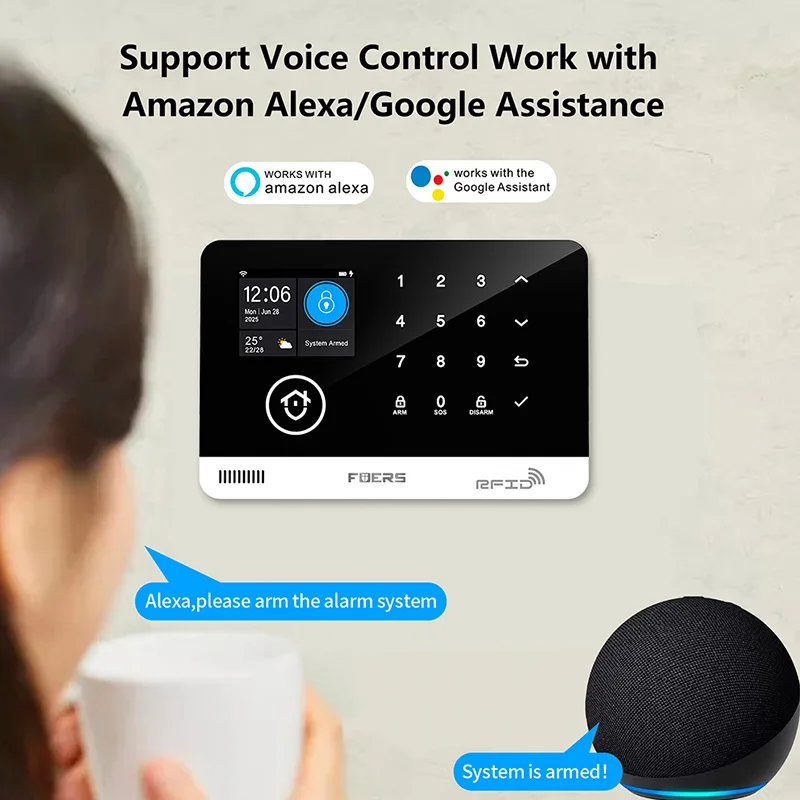 FUERS Tuya Smart WIFI GSM Alarm System Home Security Alarm System Ant-theft Wireless 433Mhz Burglar Door Motion Sensor