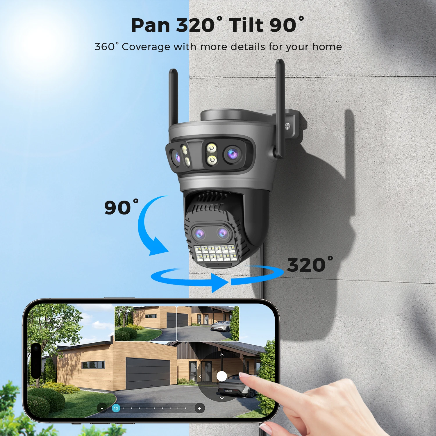 20MP 10K PTZ Wifi Camera Four Lens 10X Zoom Surveillance Camera Outdoor 360°No Dead Angle Ultra Long Range Night Vision Security