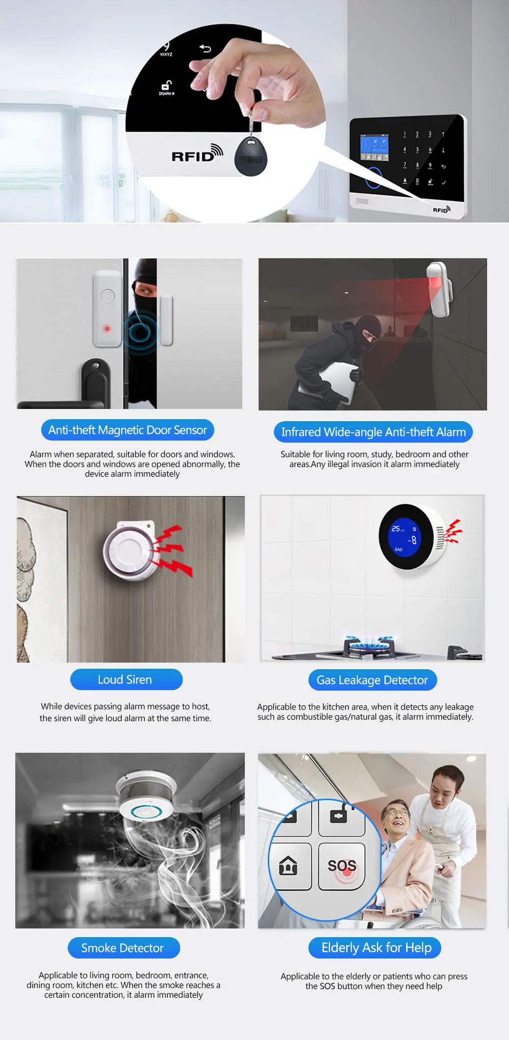 MULO Alarm System for Home Burglar Security WiFi GSM PG103 4G Alarma Wireless Tuya Smart House App 433MHz With Screens PIR Motio