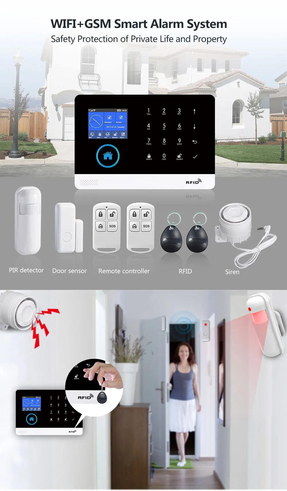 MULO Alarm System for Home Burglar Security WiFi GSM PG103 4G Alarma Wireless Tuya Smart House App 433MHz With Screens PIR Motio