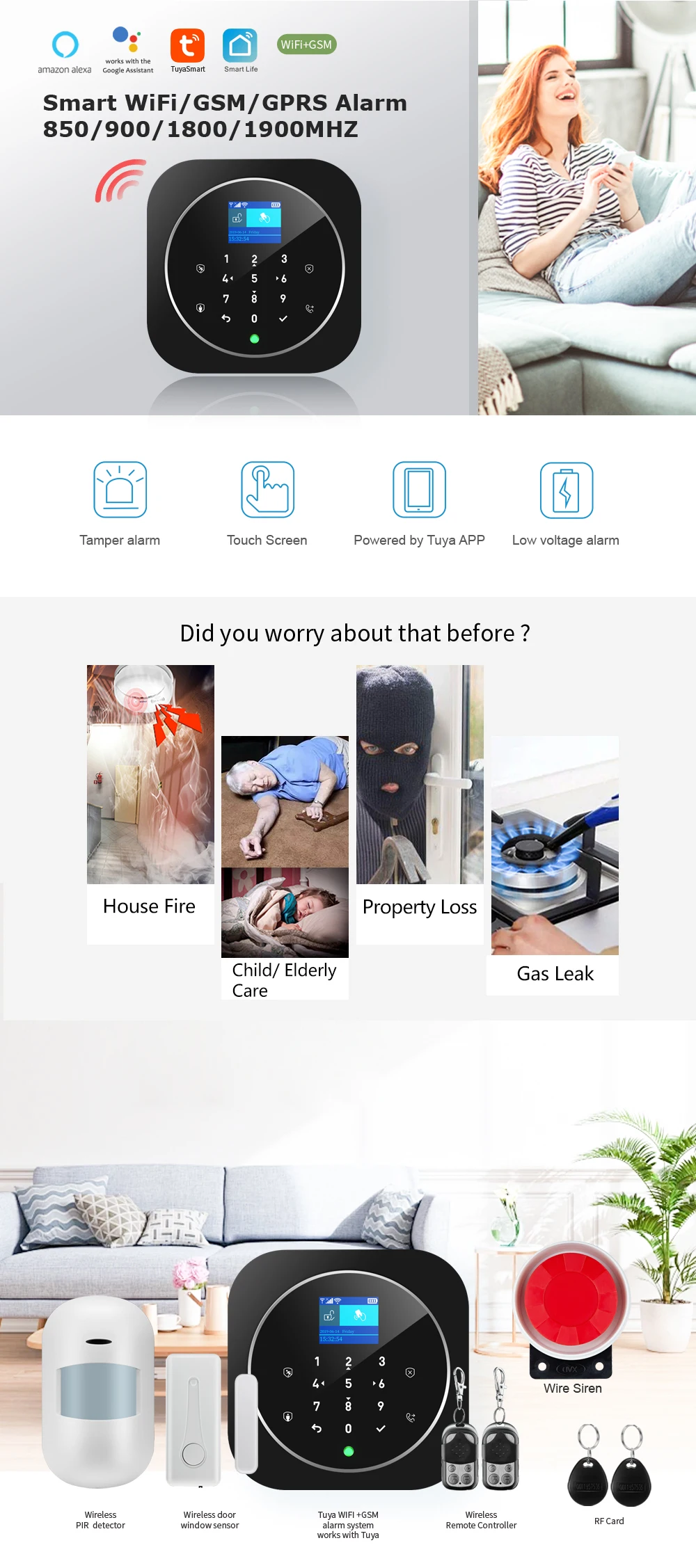 NEW Tuya WIFI W9B Alarm System for Home Burglar Security 433MHz WiFi GSM Alarm Wireless Tuya Smart House App Control