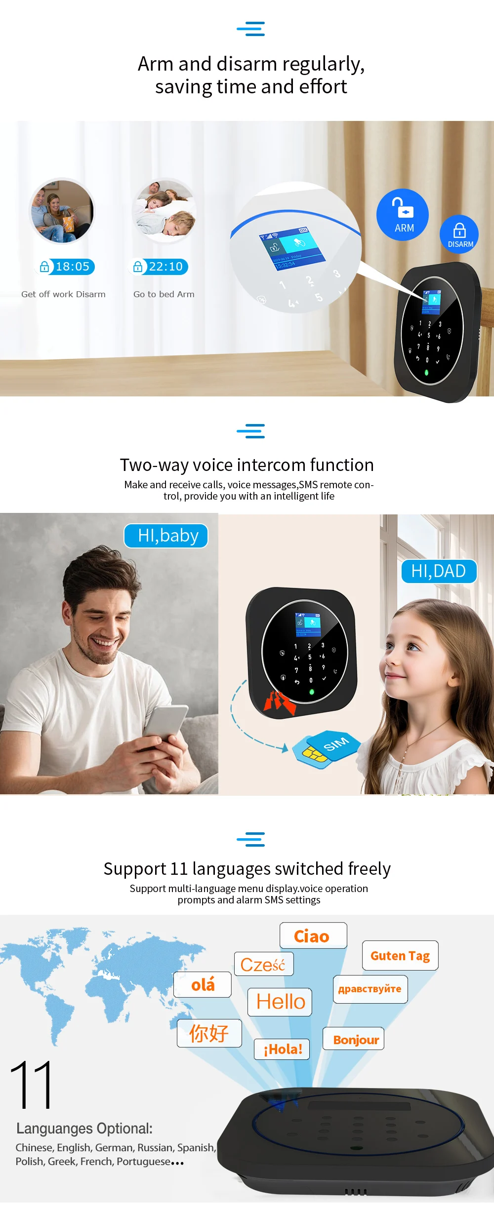 NEW Tuya WIFI W9B Alarm System for Home Burglar Security 433MHz WiFi GSM Alarm Wireless Tuya Smart House App Control