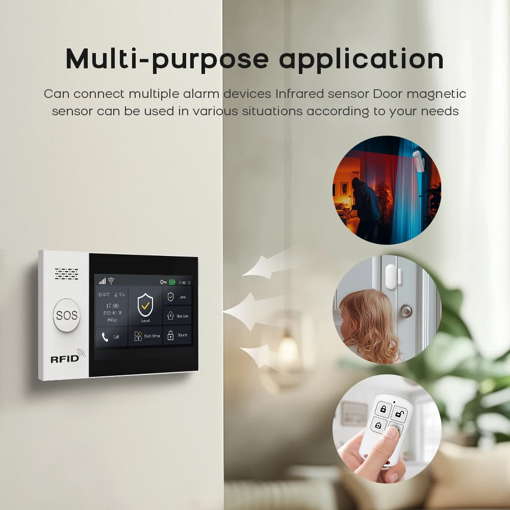PGST PG-107 4G Wireless Home Alarm System WiFi Security System with 4.3 Inch Full Touch Screen,Compatible with Alexa and Google