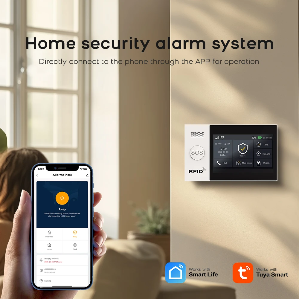 PGST PG-107 4G Wireless Home Alarm System WiFi Security System with 4.3 Inch Full Touch Screen,Compatible with Alexa and Google