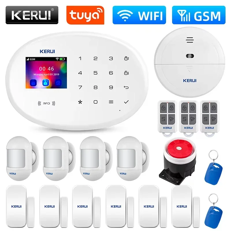 KERUI Home Security Protection WIFI GSM Alarm System Kit W202 Tuya Smart Support Alexa with Door Opening Sensor Motion Detector