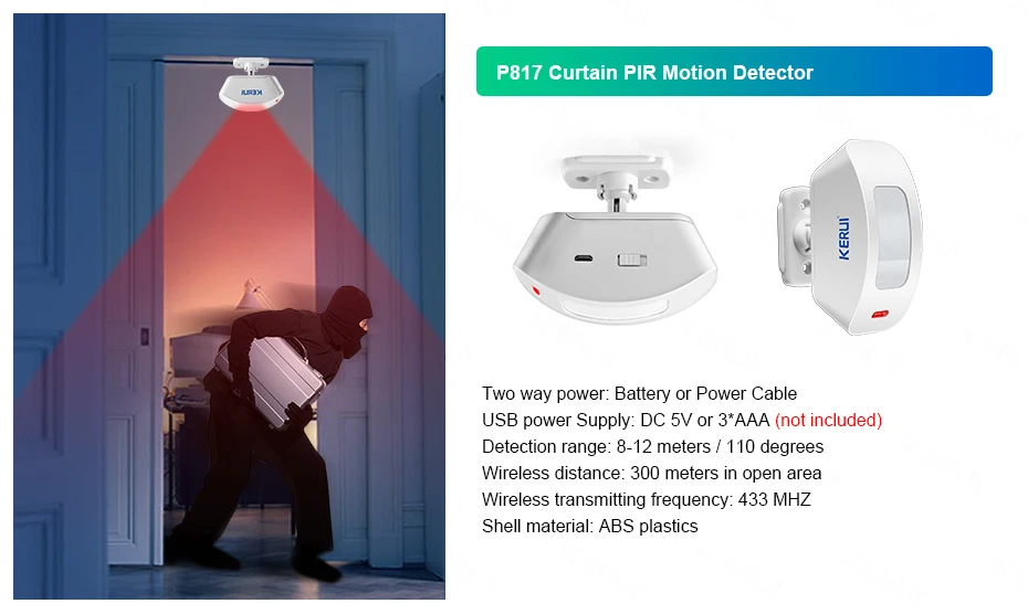 KERUI Home Security Protection WIFI GSM Alarm System Kit W202 Tuya Smart Support Alexa with Door Opening Sensor Motion Detector